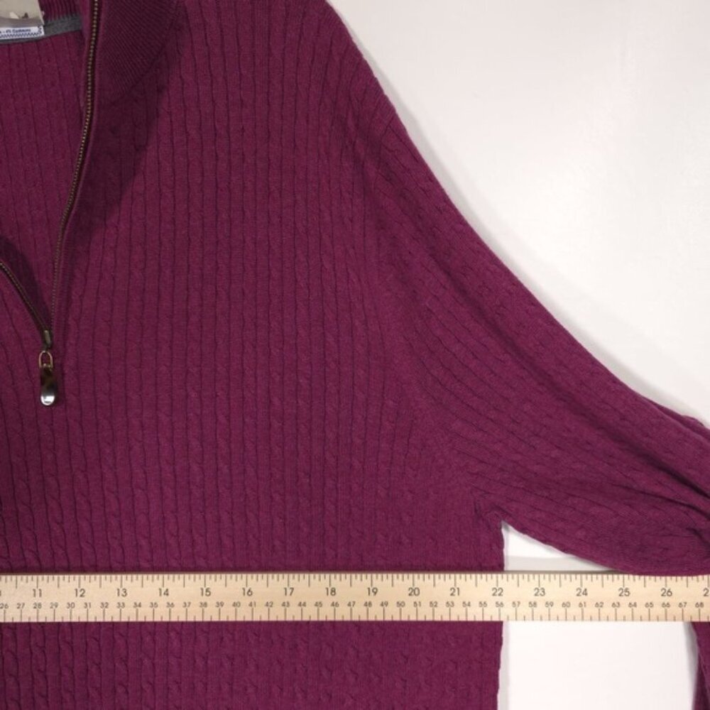 David Donahue SILK CASHMERE Blend Pullover Sweater Men 1/4 Zip Cable Knit LARGE - Picture 7 of 11
